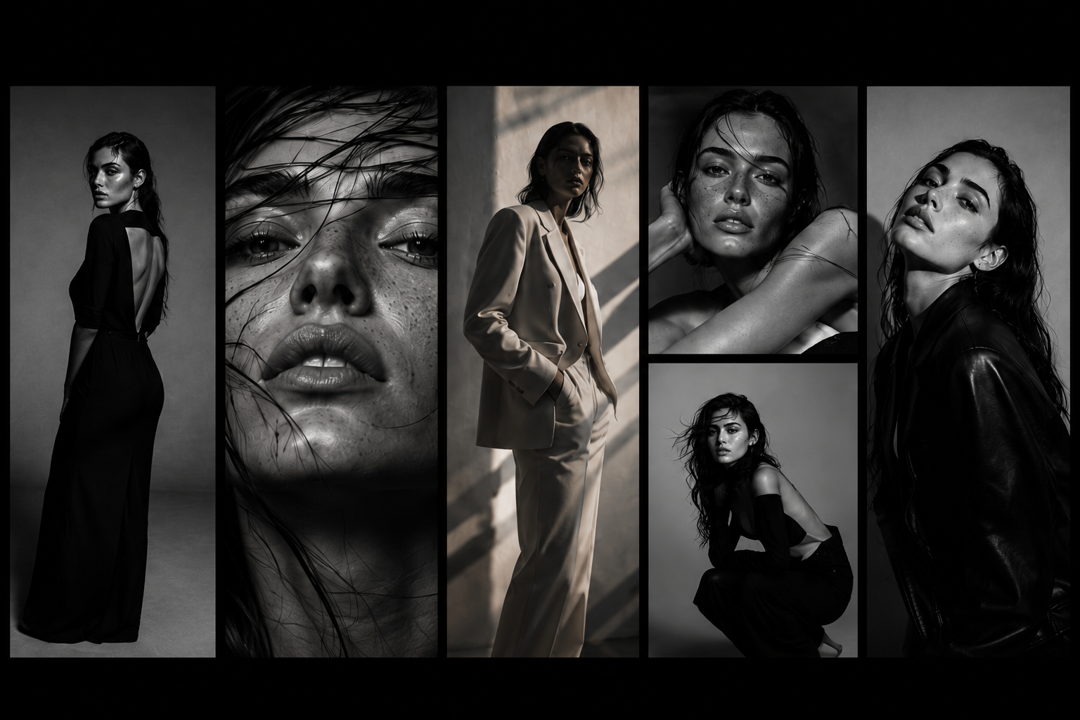 Portfolio collage of editorial model portraits